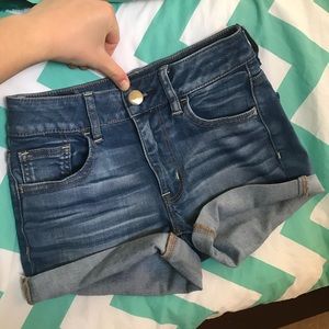 AEO - high waisted blue denim jean shorts
